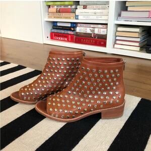 Loeffler Randall Ione-Studded Brown Leather Open Toe Ankle Boot